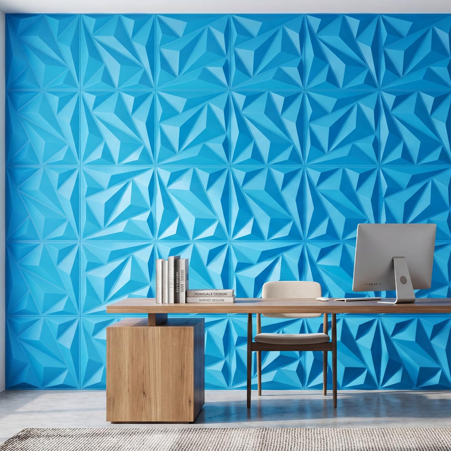 3D Wall Panel Diamond for Interior Wall Decor,Waterproof, Heat Resistant PVC Wall Panel 19.6''x19.6'' Diamond Accent Panels for Living Gaming Room, Bedroom, Office, 12 Pack (Blue)