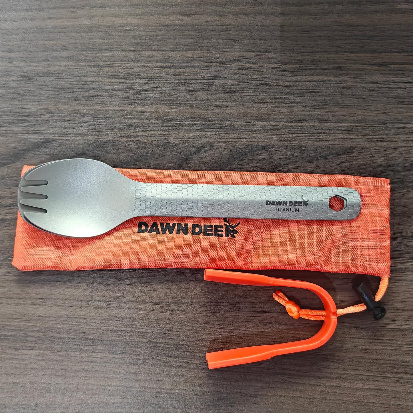 Dawn Deer 3 in1 Titanium Ultralight Cutlery Set, Long Handle Spoon and Spork, Camping tong, Travel Utensils with Bag (16CM)