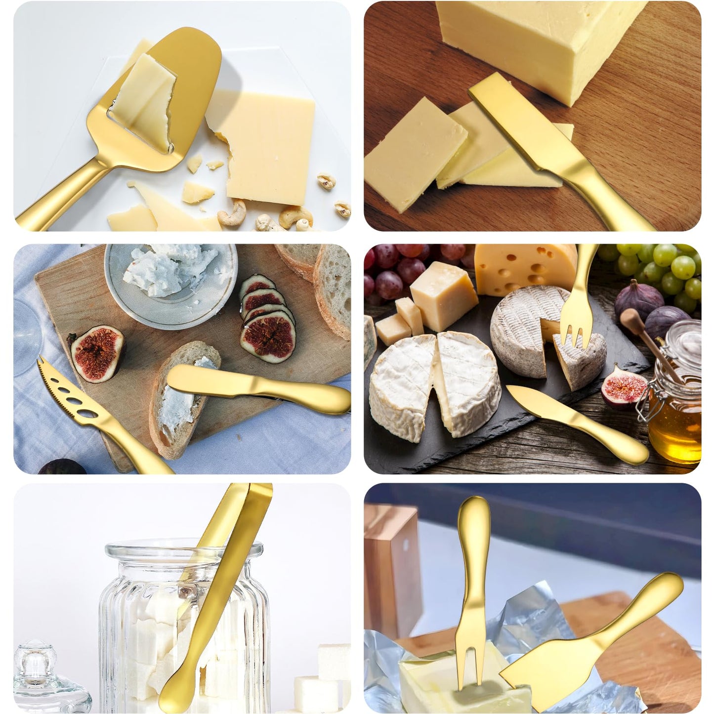 Premium Stainless Steel Gold Cheese Tool Set - 12 Piece Cheese Knife & Cheese Markers Gifts Set - Cut, Butter Spreader Slicer Mini Serving Tongs,Birthday Wedding Christmas All Your Favorite Cheeses