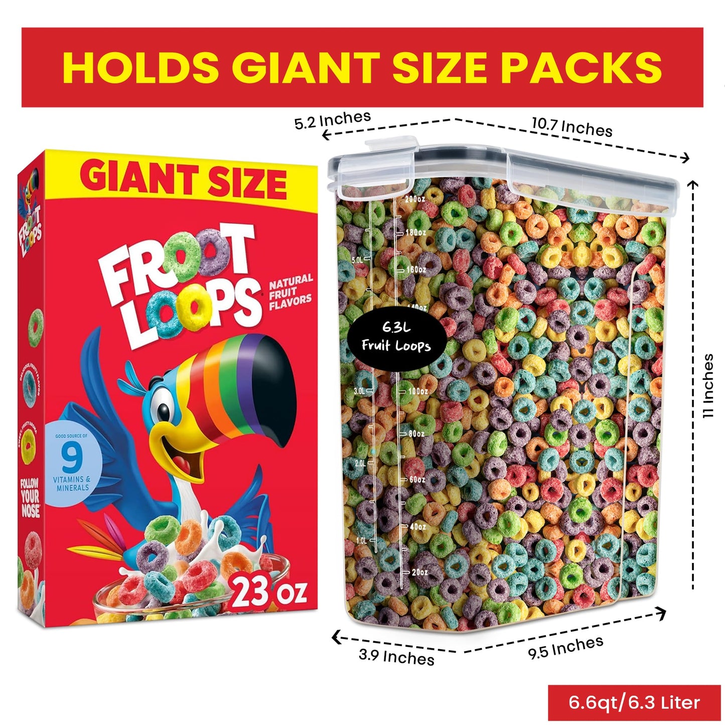DWËLLZA KITCHEN EXTRA LARGE Cereal Containers Storage (6.3L / 213OZ) Set of 2 Family Size Bulk Cereal Dispenser Countertop, Airtight Food Storage Containers for Pantry Organization, Labels & Marker