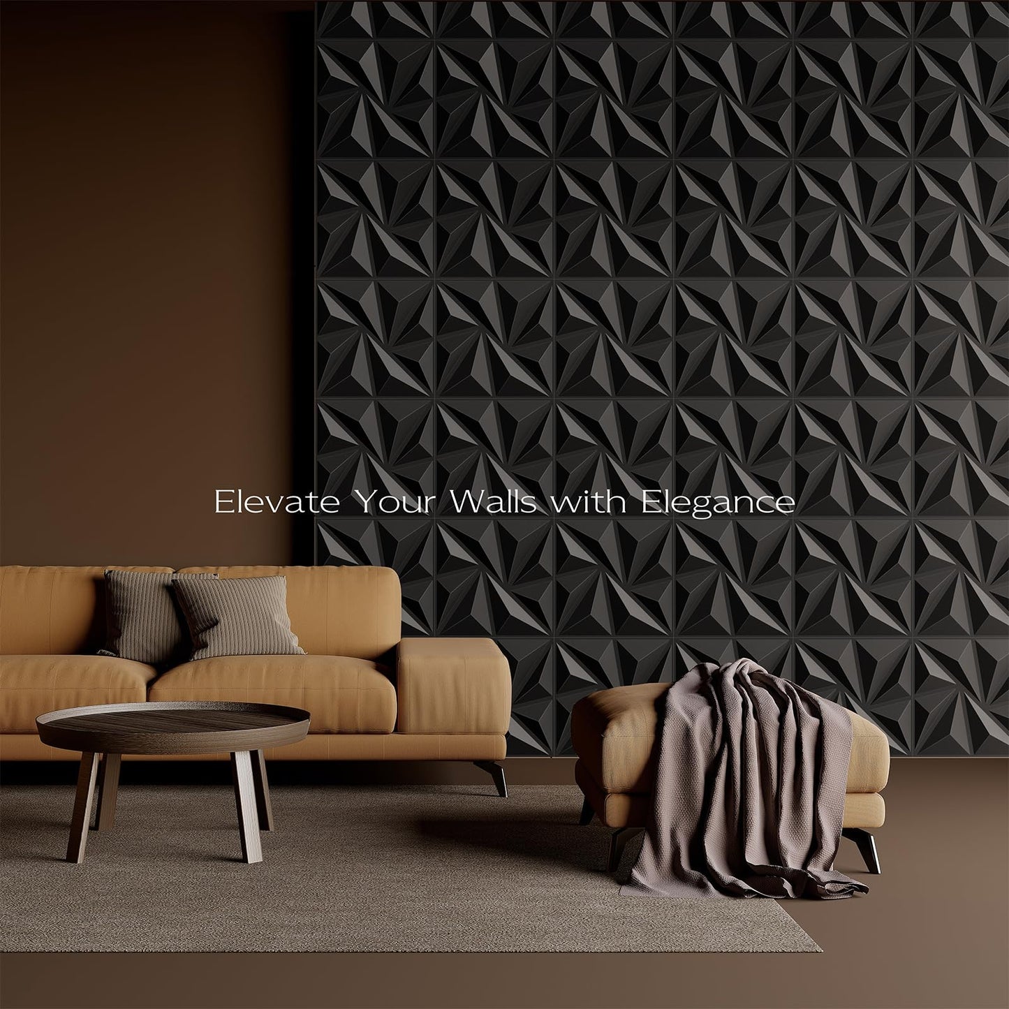 33-Pack 3D Wall Panels, 129" x 35" Textured Geometric Design Wall Tiles, PVC Decorative Wall Panels for Living Room, Bedroom, Bathroom, Office, Modern Wall Decor, Easy Install & Paintable- Black