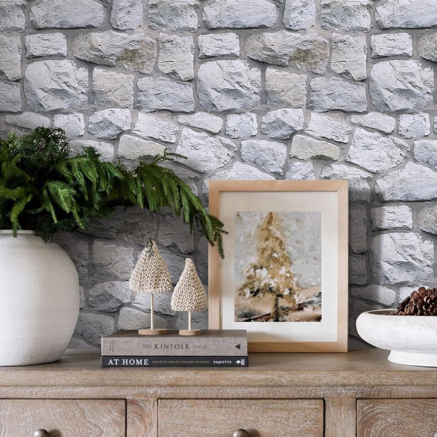 SMOOSTIKC 3D Faux Stone Wall Panels Peel and Stick Whitewash, 10 Pcs 11.8" x 11.8", Stone-Look Textured Wall Sticker, Ultra-Light Thin PVC Fake Stone Wall Covering Tiles for Quick DIY