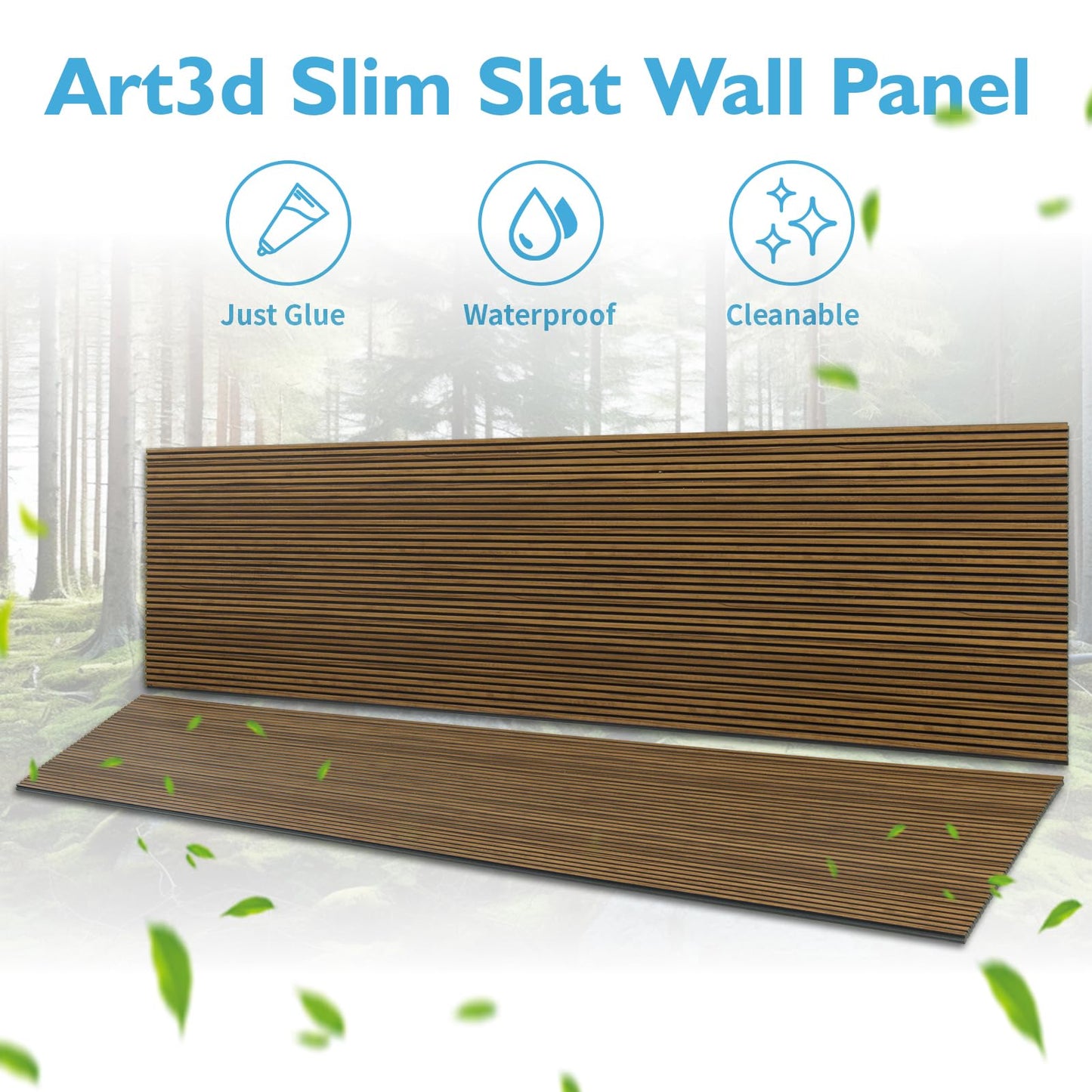 Art3d 4-Pack Glue-On Fine Bar Wainscoting Panel for Interior Wall Decor - 104 x 12 Inch Polystyrene Ultralight Slim Slat Wall Panels for Living Room Bedroom, Rosewood