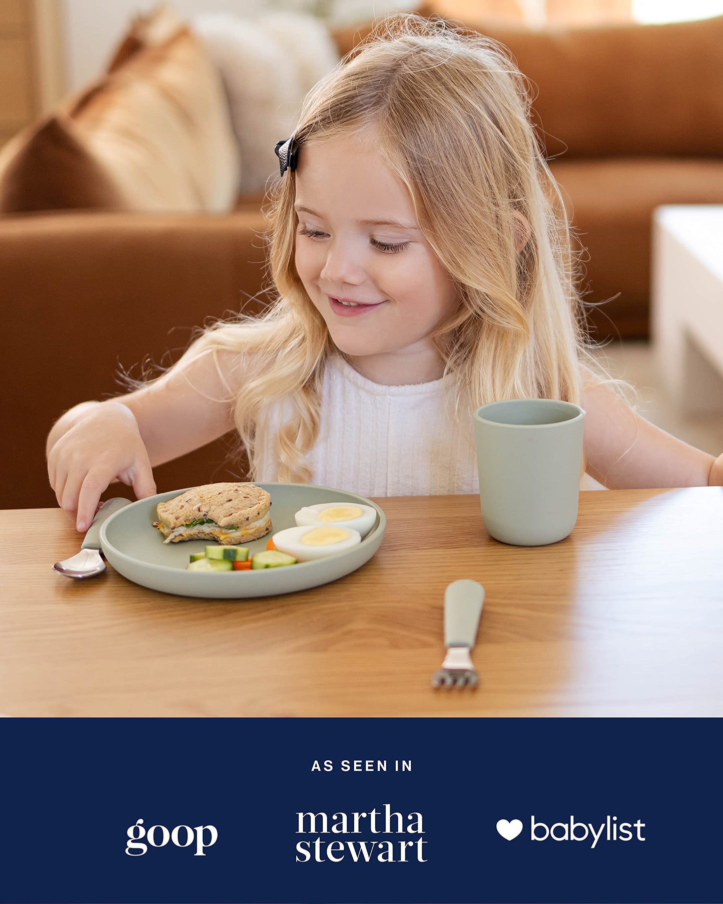 Lalo Big Bites Kids Dinnerware Starter Set - Dishwasher Safe, BPA Free, Kids Tableware Set - Includes Stackable Bowl, Plate, Utensils & Cup - 5 Pieces - Lavender