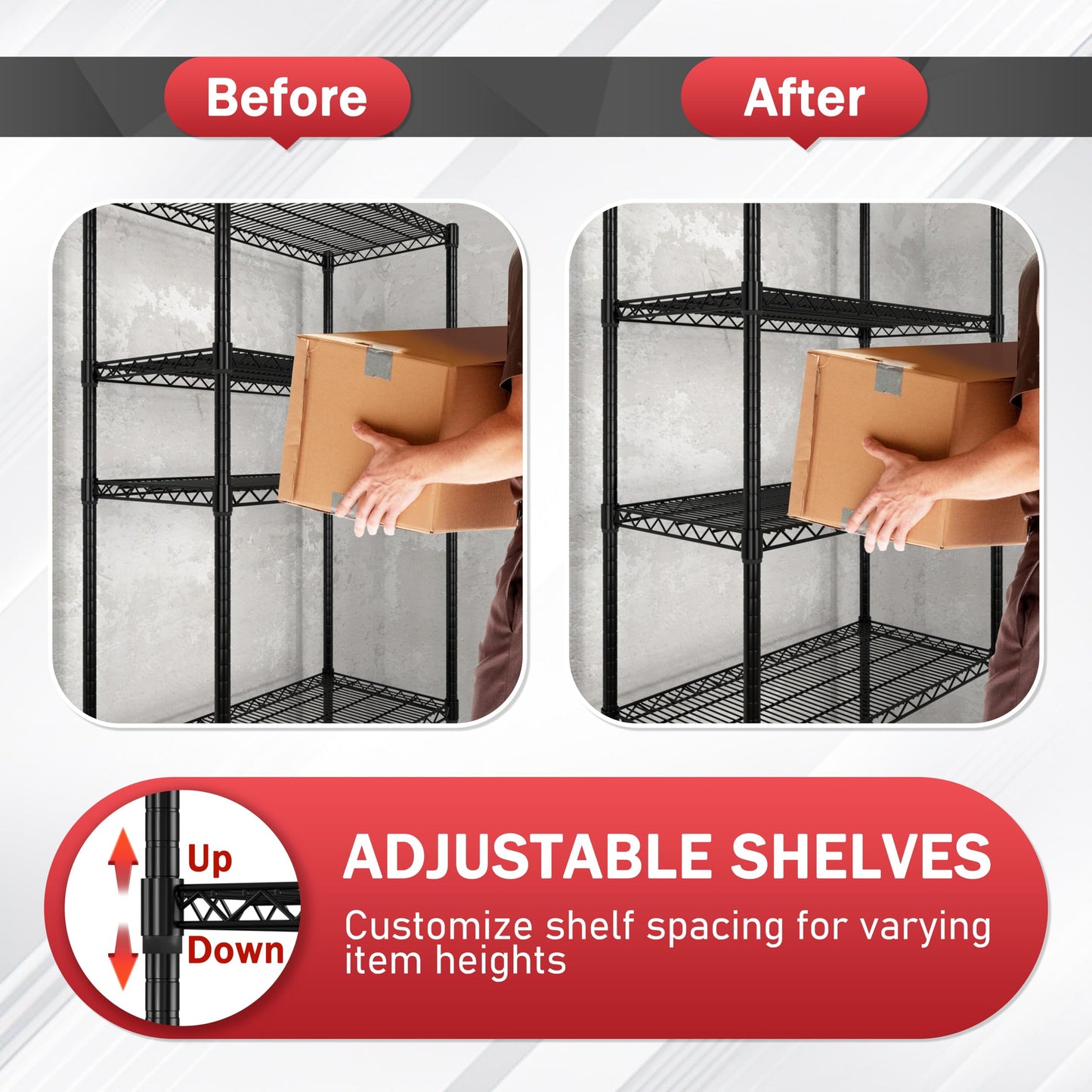 MUPATER 36" W x 18" D x 72" H Wire Shelving Rack, 5-Tier Heavy Duty Rolling Storage Cart with 2000LBS Capacity, Adjustable Shelves & 3" Silent Lockable Wheels for Kitchen, Black