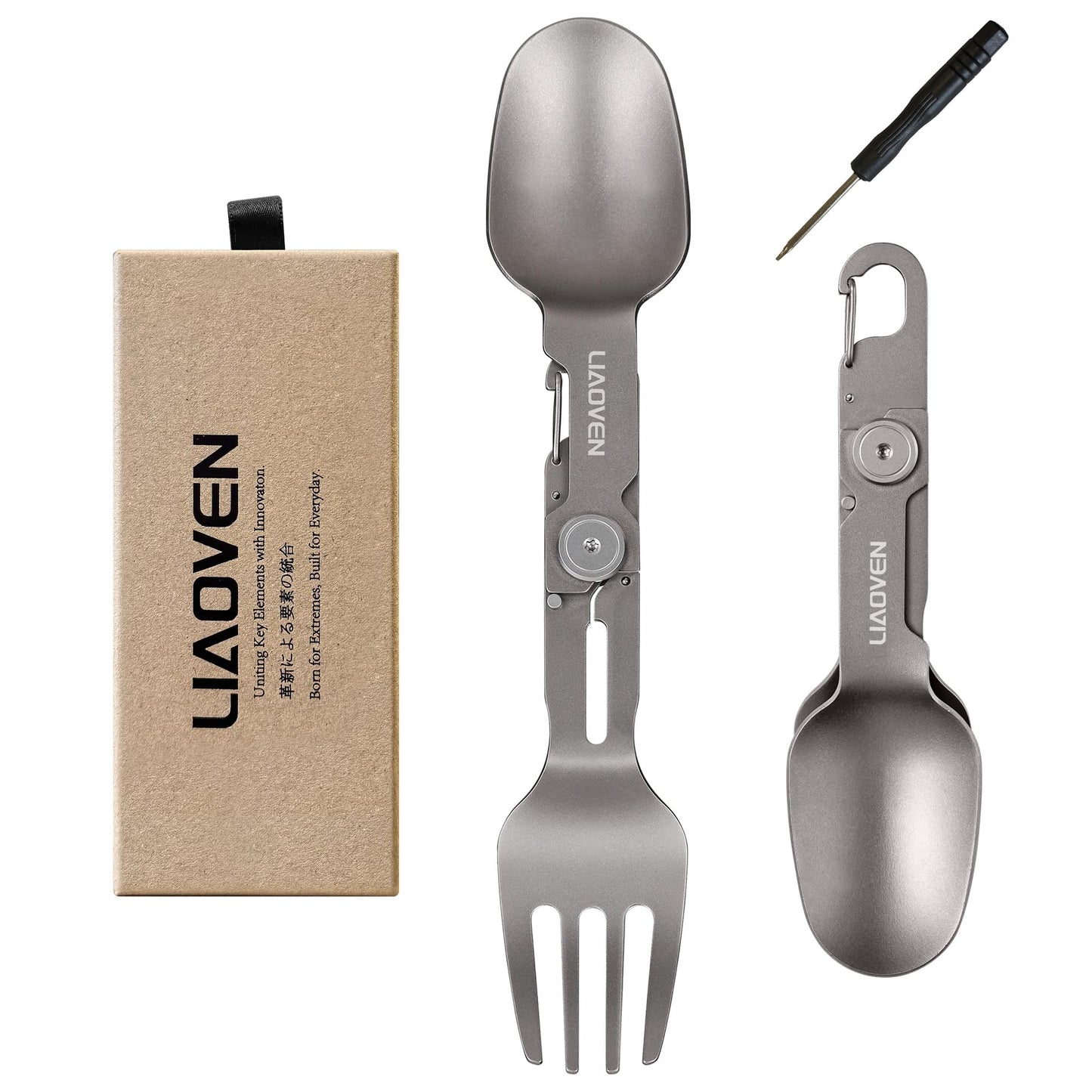 LIAOVEN Titanium Spork 3 in 1 Folding Camping Fork and Spoon, Ultralight Camping Utensil with Locking Function, Eco-Friendly Portable Flatware Sporks for Travel Backpacking Hiking Picnic Work