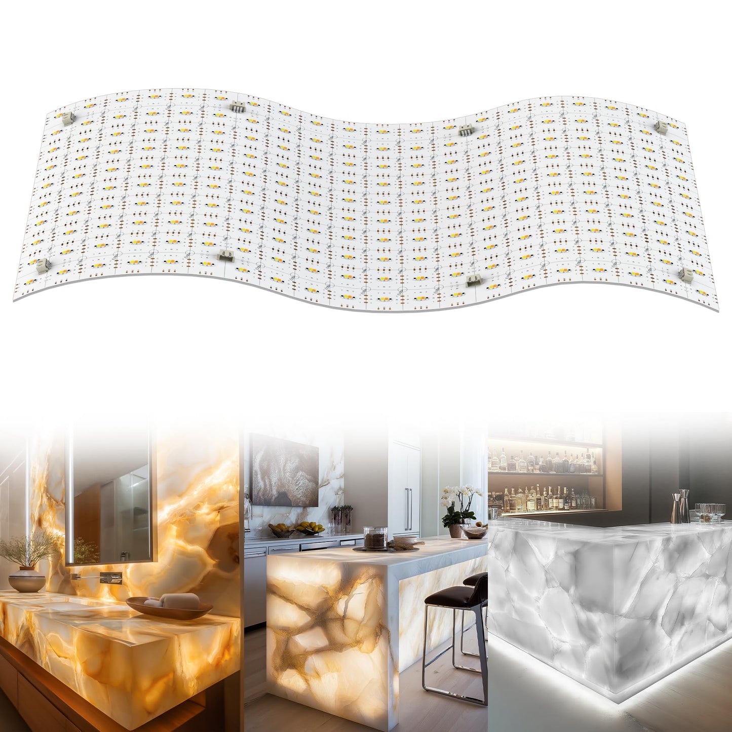 4 Pack LED Backlight Sheet 3000K-6500K Warm and Cold 24V 36W, Dimmable LED Panel Sheet Work with Alexa, Flexible Backlit Light Remote & APP Control, 19.7X9.7 Inch for Marble, Onyx, Quartz Countertop