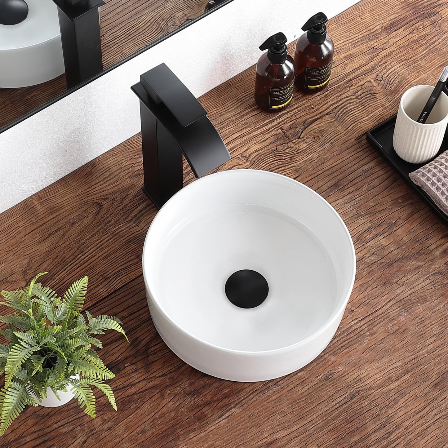 KDKSC Small Bathroom Vessel Sink 12"x12" Round Bathroom Sink White Ceramic Bathroom Sinks Modern Above Counter Art Basin
