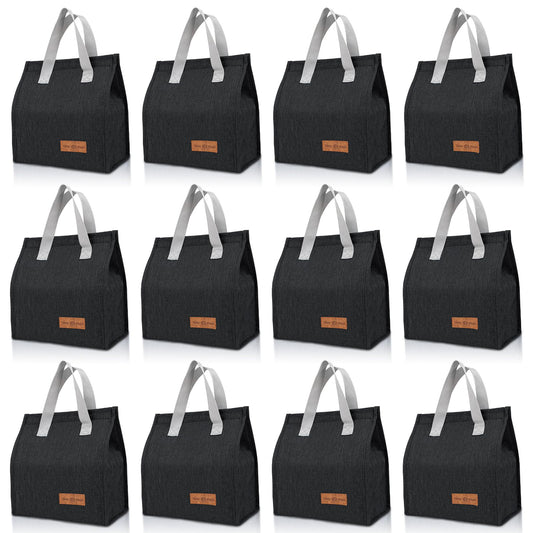 VZZNN 12 Pack Lunch Bags Bulk,Insulated Reusable Lunch Bags with Aluminum for Women Men,Leakproof Tote Large Lunch Box for Office,Work,Beach or Travel,Black