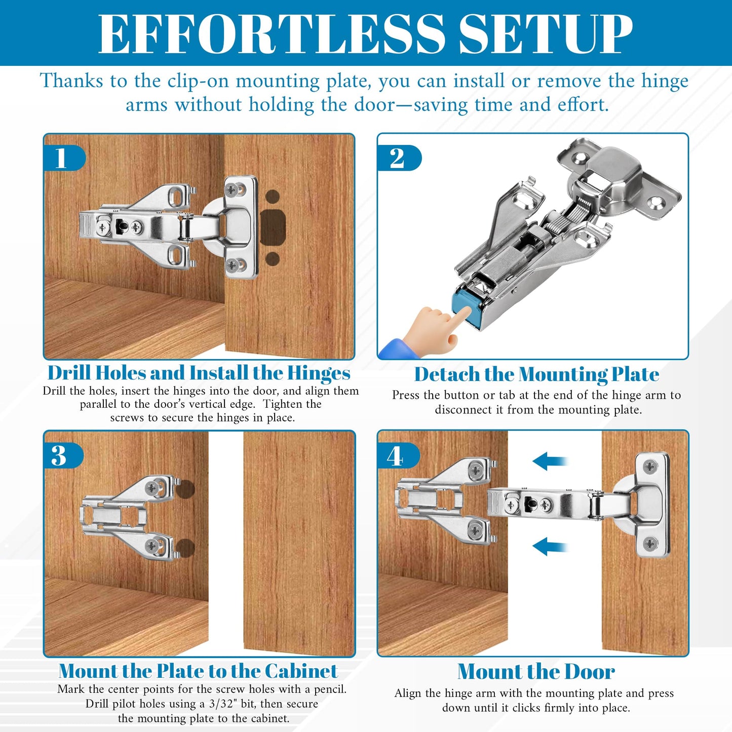 10 Pack 1/2'' Overlay Soft Close Cabinet Hinges – 105° 3D Adjustable Clip-On Concealed Cupboard Hinges for Kitchen Cabinet Doors, Hidden Cabinet Door Hinges with Screws