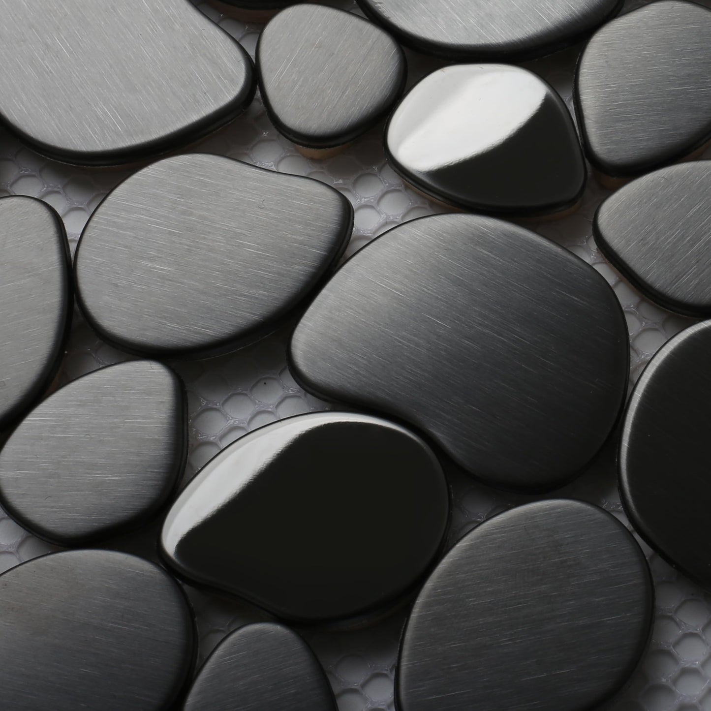 Primoon Black Tile Backsplash Pebble Tile Metal Mosaic Tiles for Kitchen Backsplash Bathroom Shower Floor【5 Sheets】