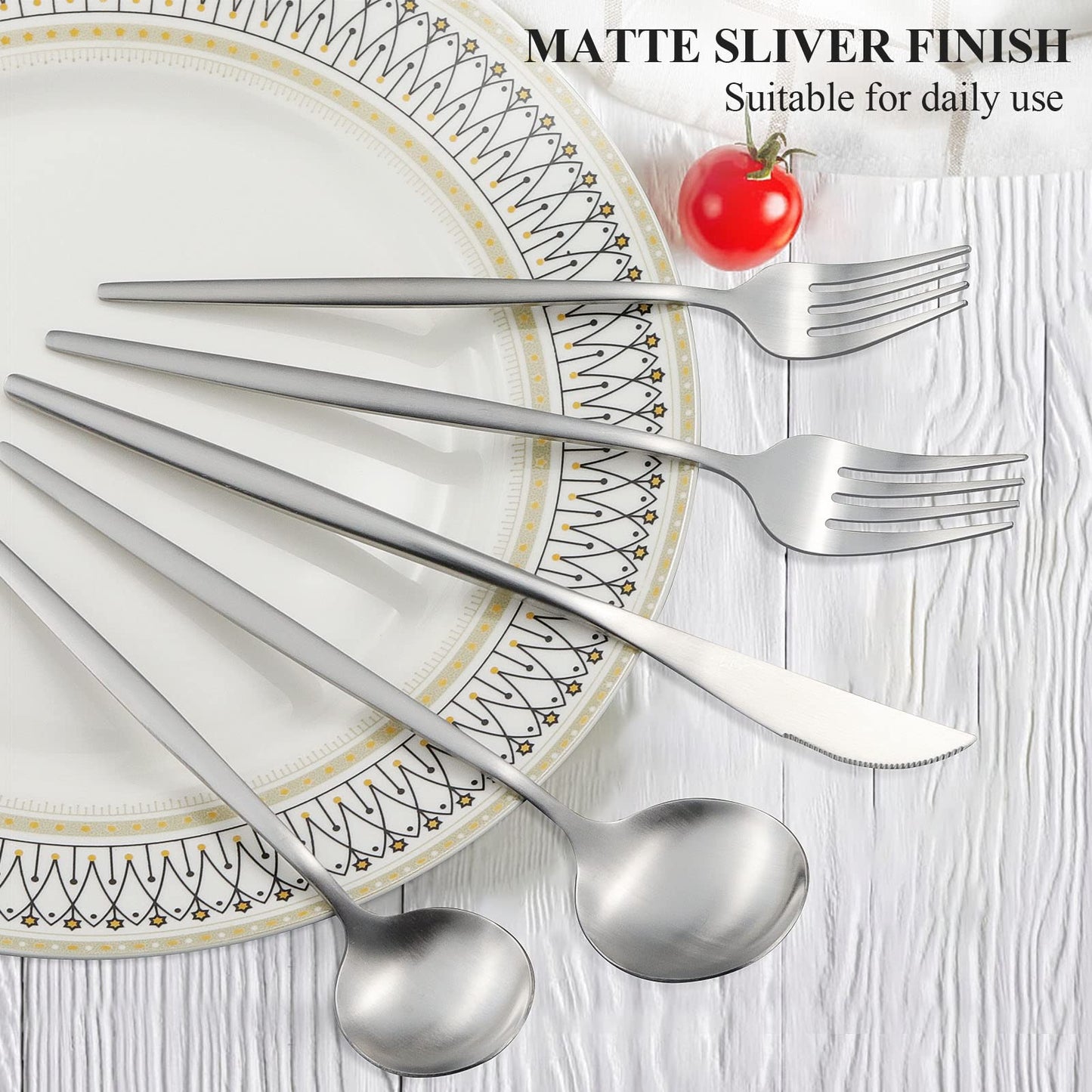 Silverware Set for 4, 20 Piece Flatware Set, Cutlery Tableware set Include Spoons And Forks Set, Stainless Steel Utensil Set, Matte polished Finish, Dishwasher Safe