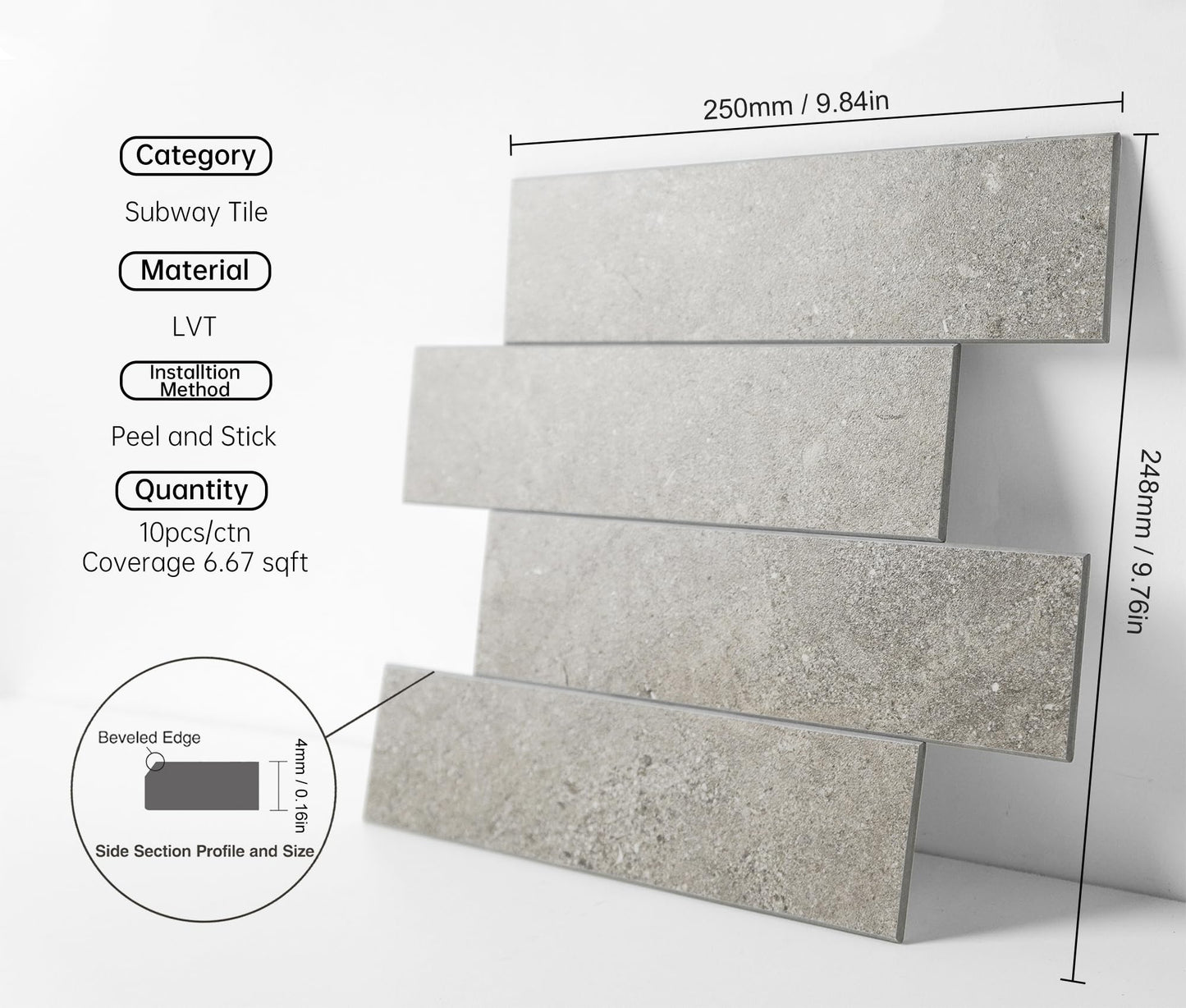 Colamo 10pcs Rock Grey Peel and Stick Wall Tiles, Self Adhesive Matte Faux Stone Brick for Accent Wall Tiles,Stick on Backsplash for Kitchen Living Room,Bedroom,Bathroom,Fireplace