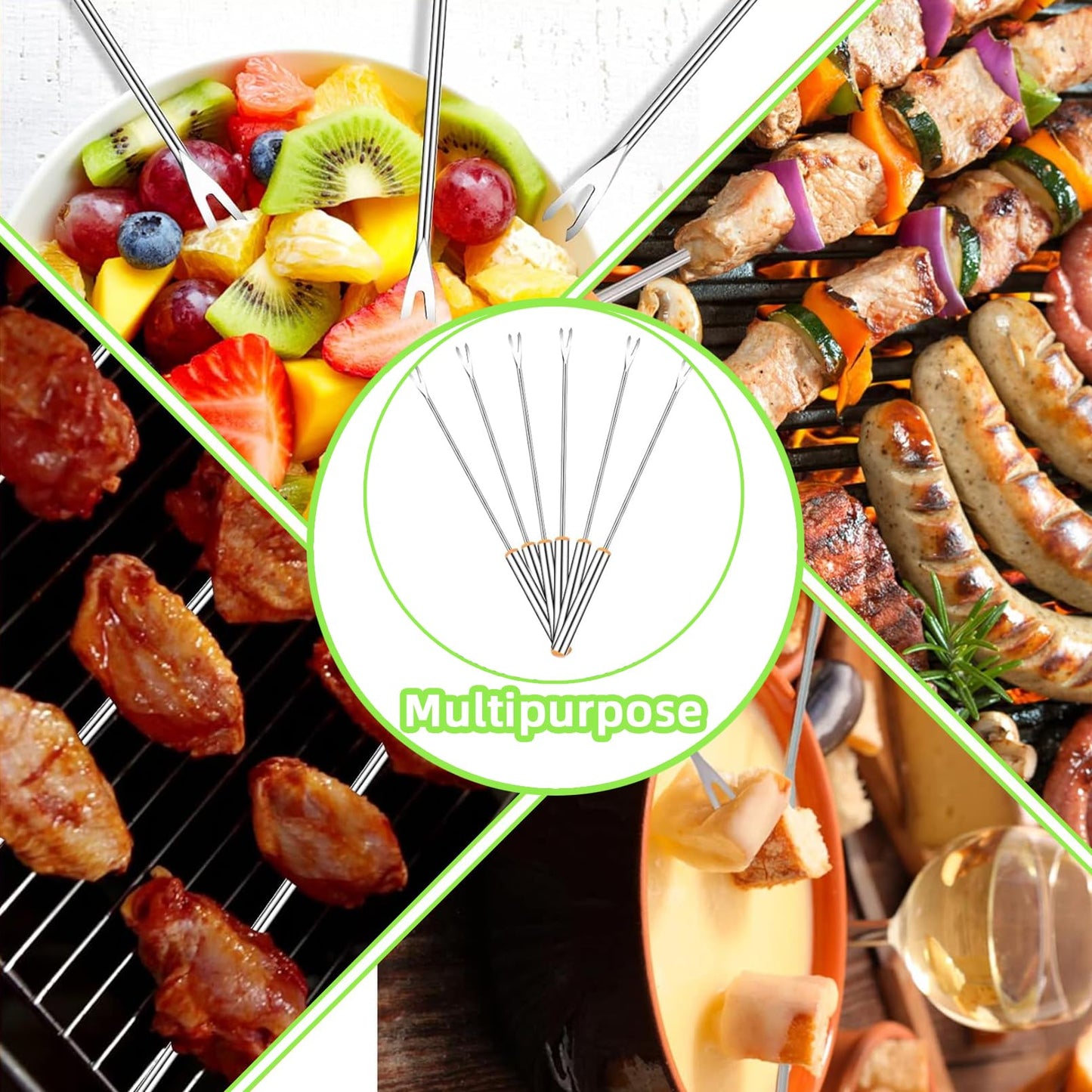 Cptoion 18 Pack Stainless Steel Fondue Forks with Heat-Resistant Handles, 9.3" Long, 6 Colors for Cheese, Chocolate, BBQ, Marshmallows, and Meat Roasting