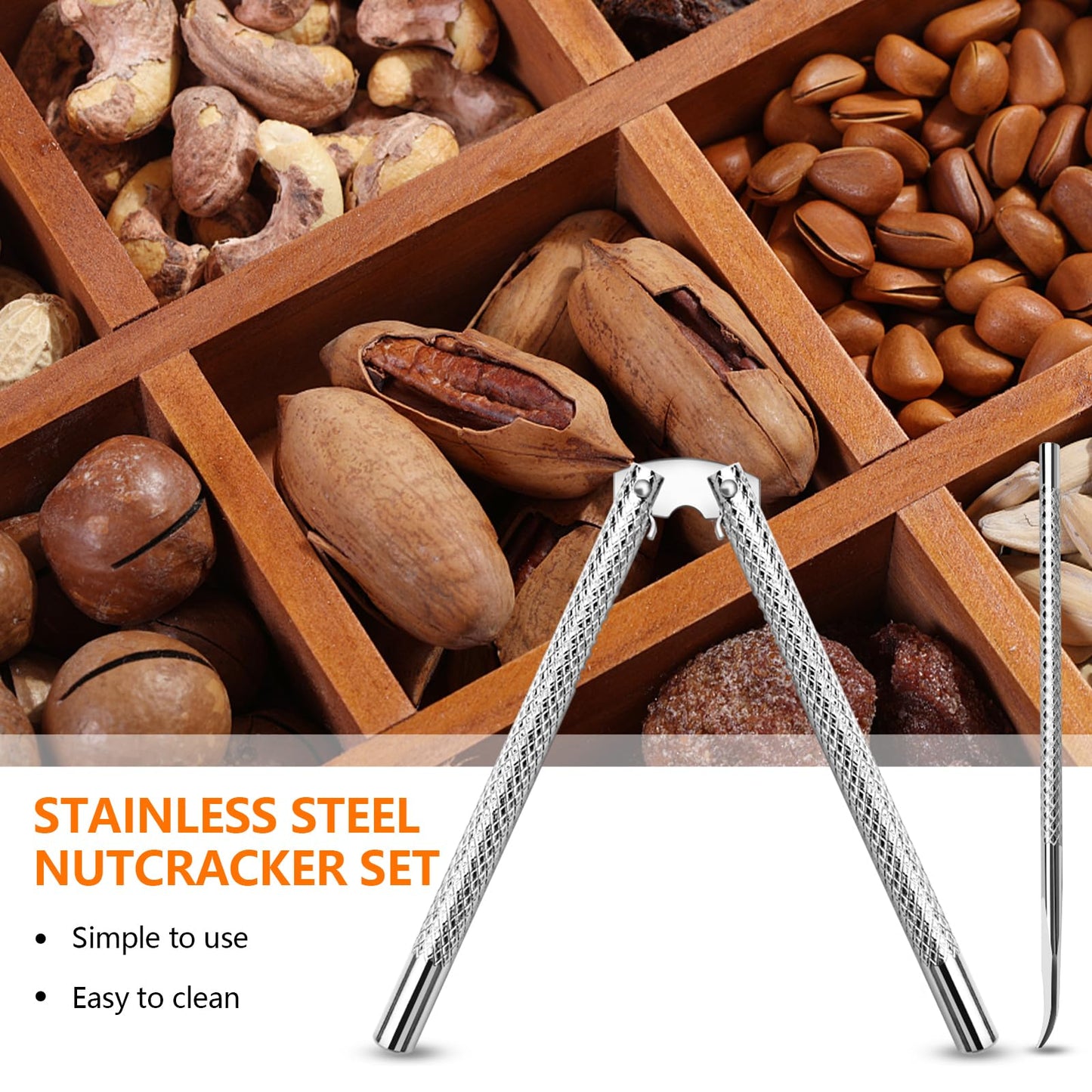 Artcome 3 Pcs Nutcracker Stainless Steel Set with 6 Picks for Nuts & Seafood Lovers