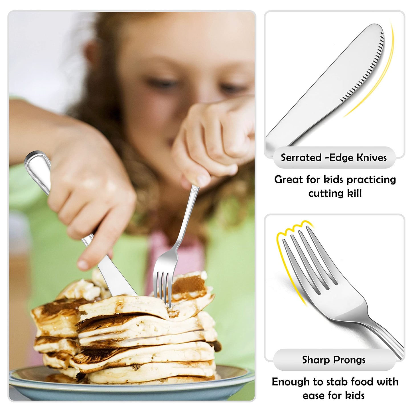E-far 12-Piece Kids Silverware, Stainless Steel Toddler Kids Utensils Safe for Preschooler/Children, Includes 4 Forks 4 Spoons 4 Knife, Slimline Adult Look & Small Size, Rust Free & Dishwasher Safe