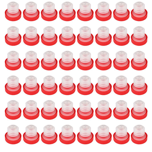 48pcs Slow Wine Pourer Spout, Red Plastic Wine Pourers with Seal Lids for Corked Bottles Bars Restaurants & Home Use