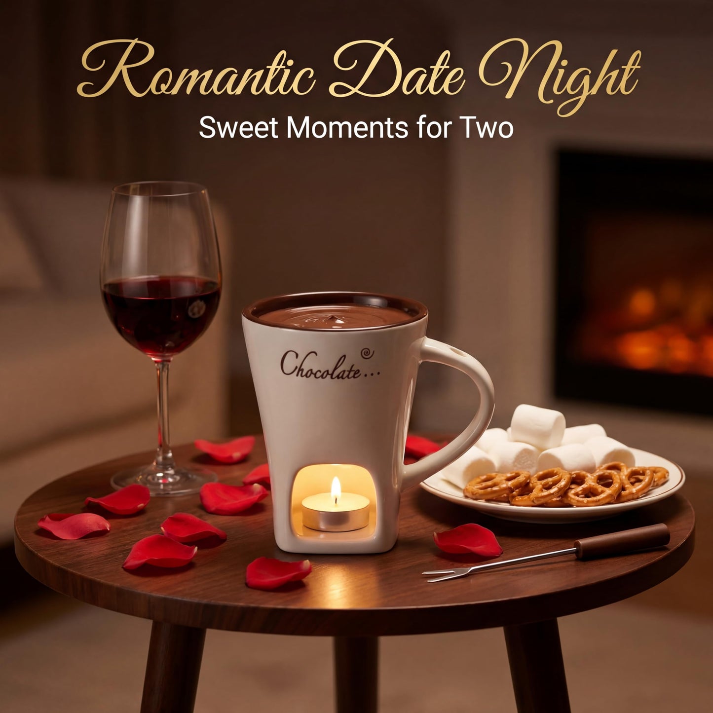 Fondue Mug Set for Chocolate Ceramic Melting Cups Tealight, Mini Fondue Pot Kit with Fork & Candle,Candy warmer, Perfect Gift for Date Nights Valentines Birthday Wedding Gift Dessert lovers (1, White)