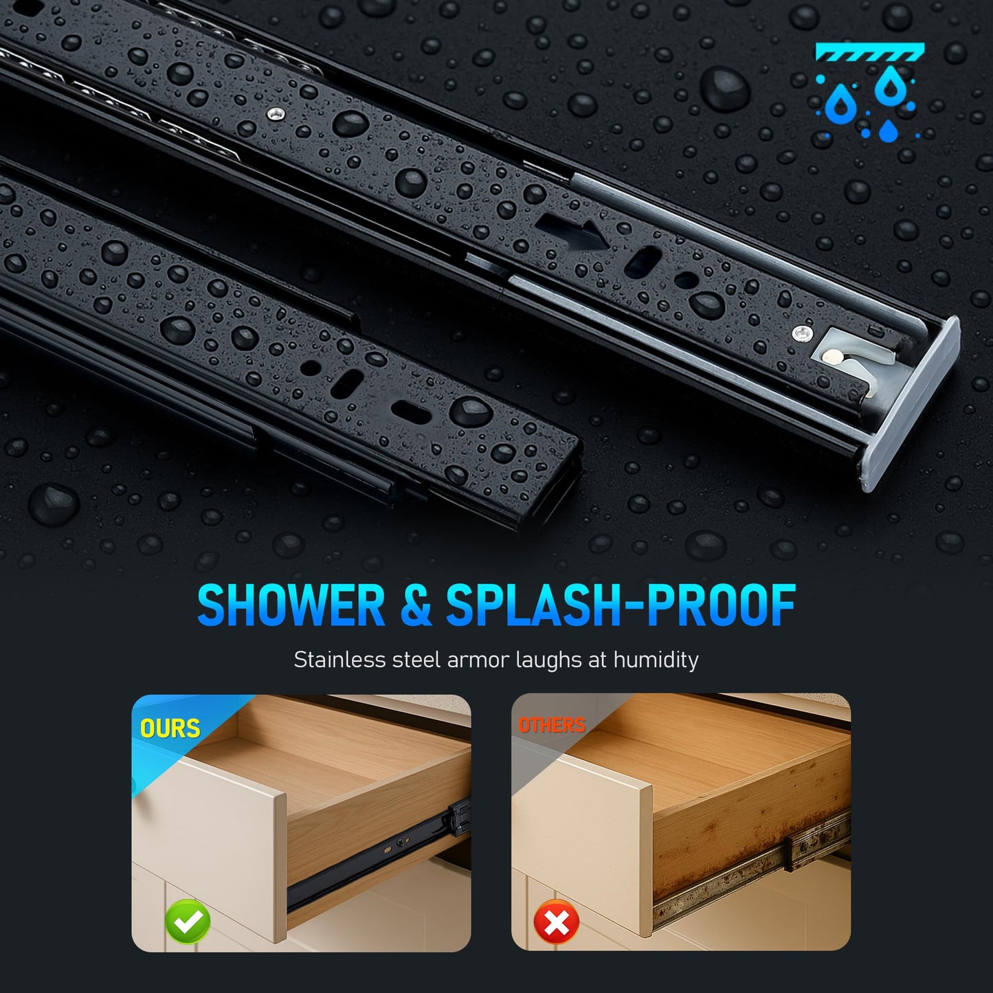 Soft Close Drawer Slides 20 Inch, Full Extension Ball Bearing Heavy Duty Drawer Slides Side Mount for Cabinet (1 Pair, Black)