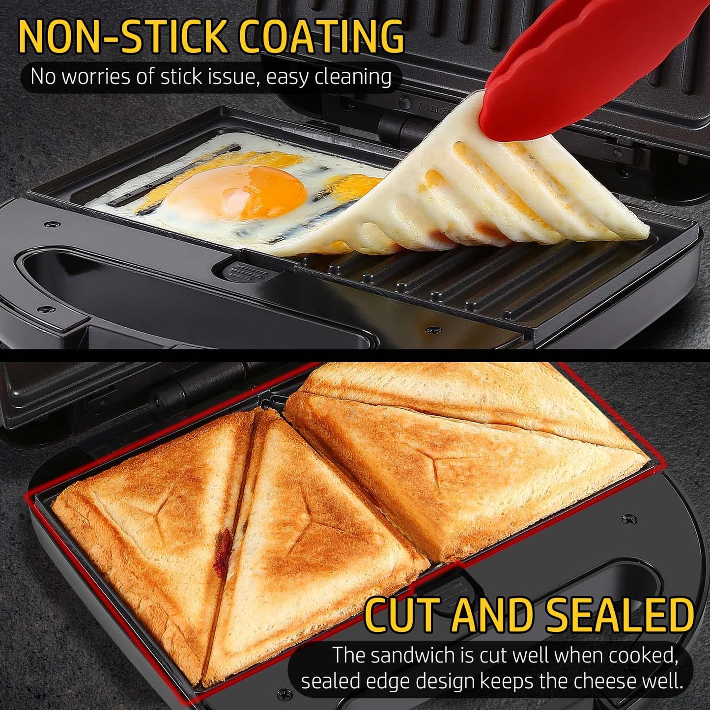 OSTBA 3-in-1 Sandwich Maker with Removable Plates, Panini Press, Waffle Maker, Non-Stick, 750W Compact Breakfast Grill for Sandwiches, Waffles, Steak, Black