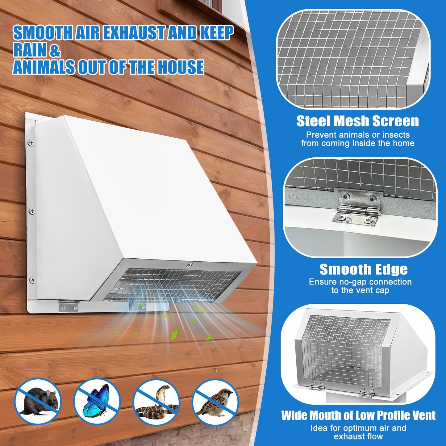6 Inch Microwave Vent Cover Outdoor Hooded Wall Vent Range Hood Wall Exhaust Vent Cover for Kitchen, Garage, Fits 6’’ Round Duct
