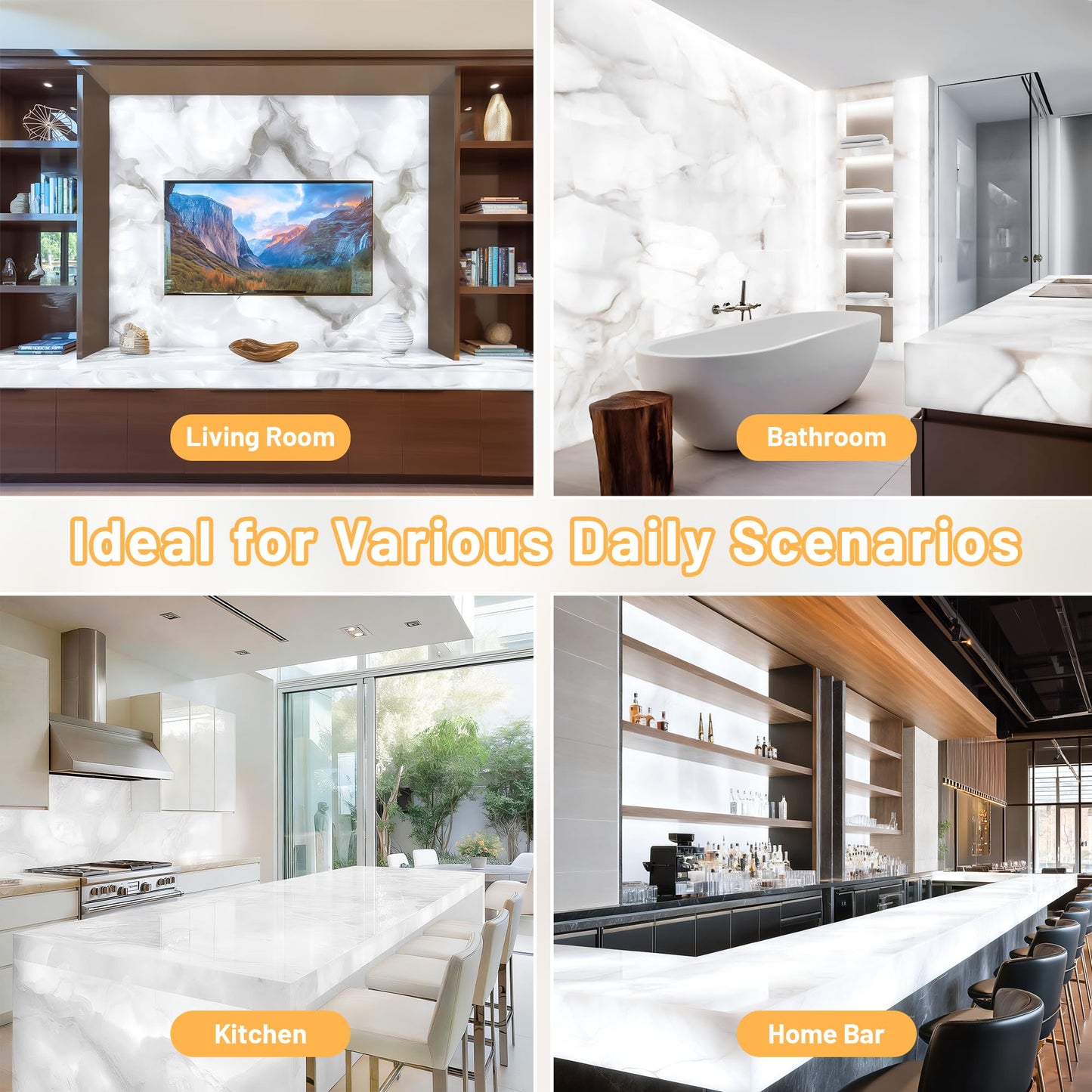 4 Pack LED Backlight Sheet, 24V 36W 6000K White Flexible Led Panel Lights with Alexa & APP Remote Control Dimmable Backlit Light 19.7X9.7 Inch for Translucent Stone/Marble/Onyx/Quartz Countertop
