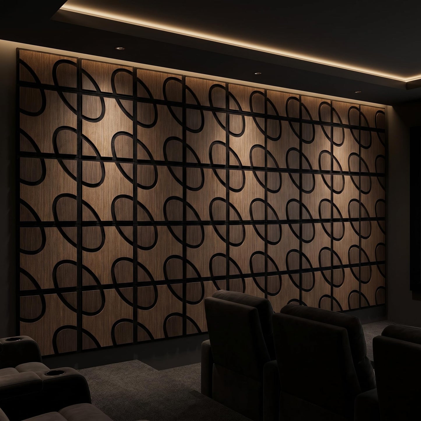 TREKATL AUTO Acoustic Wood Slat Panels, 3D Fluted Wood Panel Sound Absorbing Panel for Bedroom, Office, Interior Decor, 12Pack 11.8"x11.8" (11.6ft²) Soundproof Panels, Bean & Heart Black Oak