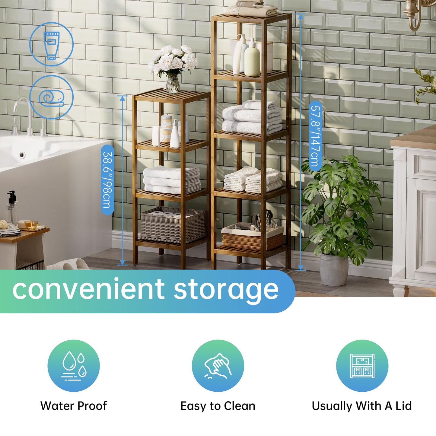SMIBUY Bathroom Storage Shelf, 4-Tier Bamboo Rack Organizer, Multifunctional Shelving Unit for Living Room Bedroom Kitchen (Walnut)