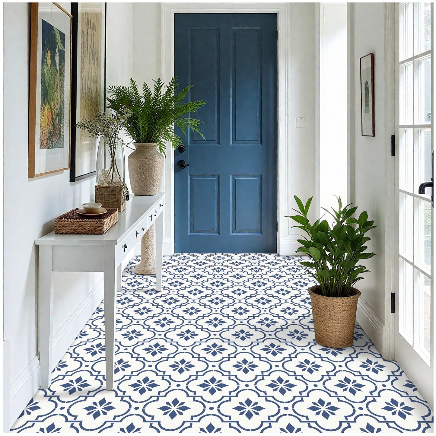 MORCART Peel and Stick Floor Tile, 20-Pack 7.87" x 7.87" Matte Vinyl Floor, Self Adhesive Waterproof Flooring DIY for Renter, Removable Tile Sticker for Bathroom, Kitchen, Bedroom, Wall (Blue Flower)