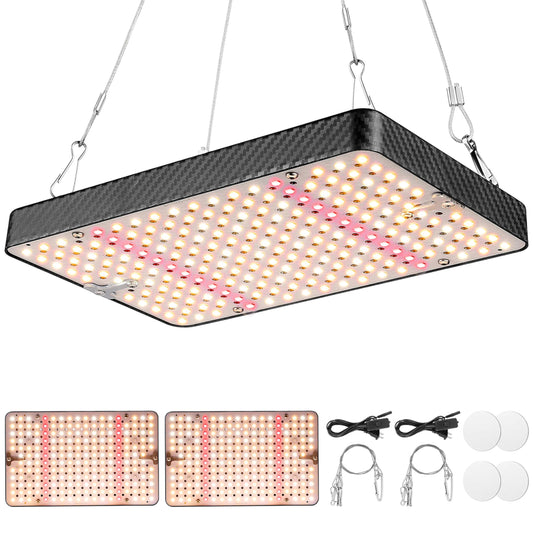 Ohtoad Grow Lights (2 Pack), Hanging Grow Lights for Indoor Plants, 200W UV-IR Full Spectrum Led Grow Light for Seed Startin