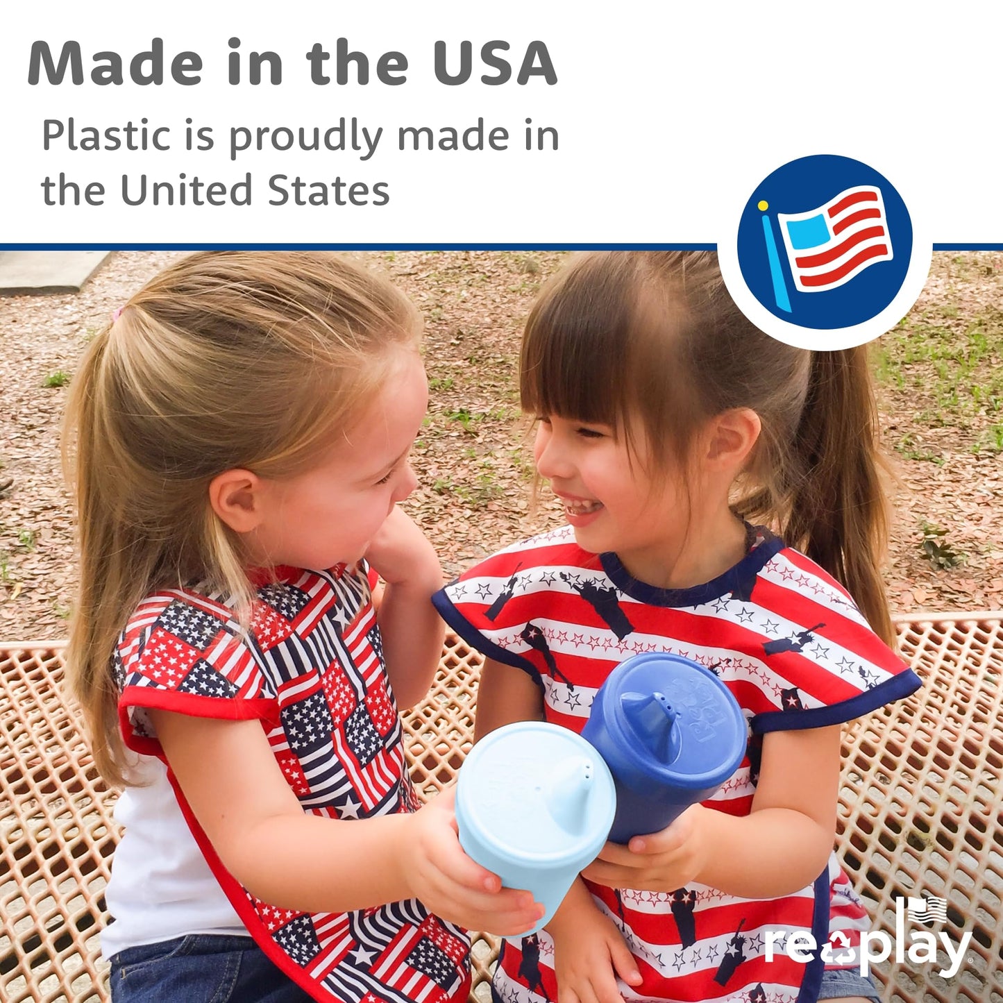 Re-Play Toddler Dinnerware Set - Spill-Proof Sippy Cup, 7" Divided Plate, Fork & Spoon - Durable Recycled Dining Set for Kids - Dishwasher & Microwave Safe - Made in USA - Pink