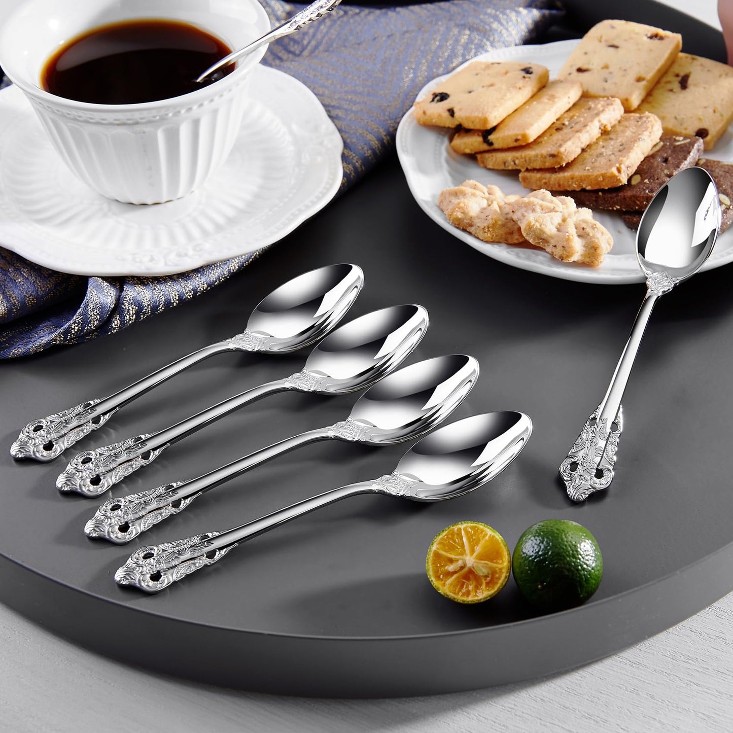 KEAWELL Luxurious 5.1-Inch Espresso Spoons Set - 6 Pieces - Mini Coffee Spoon, 18/10 Stainless Steel - Gorgeous Design with Exceptional Mirror Polished Finish (Silver)