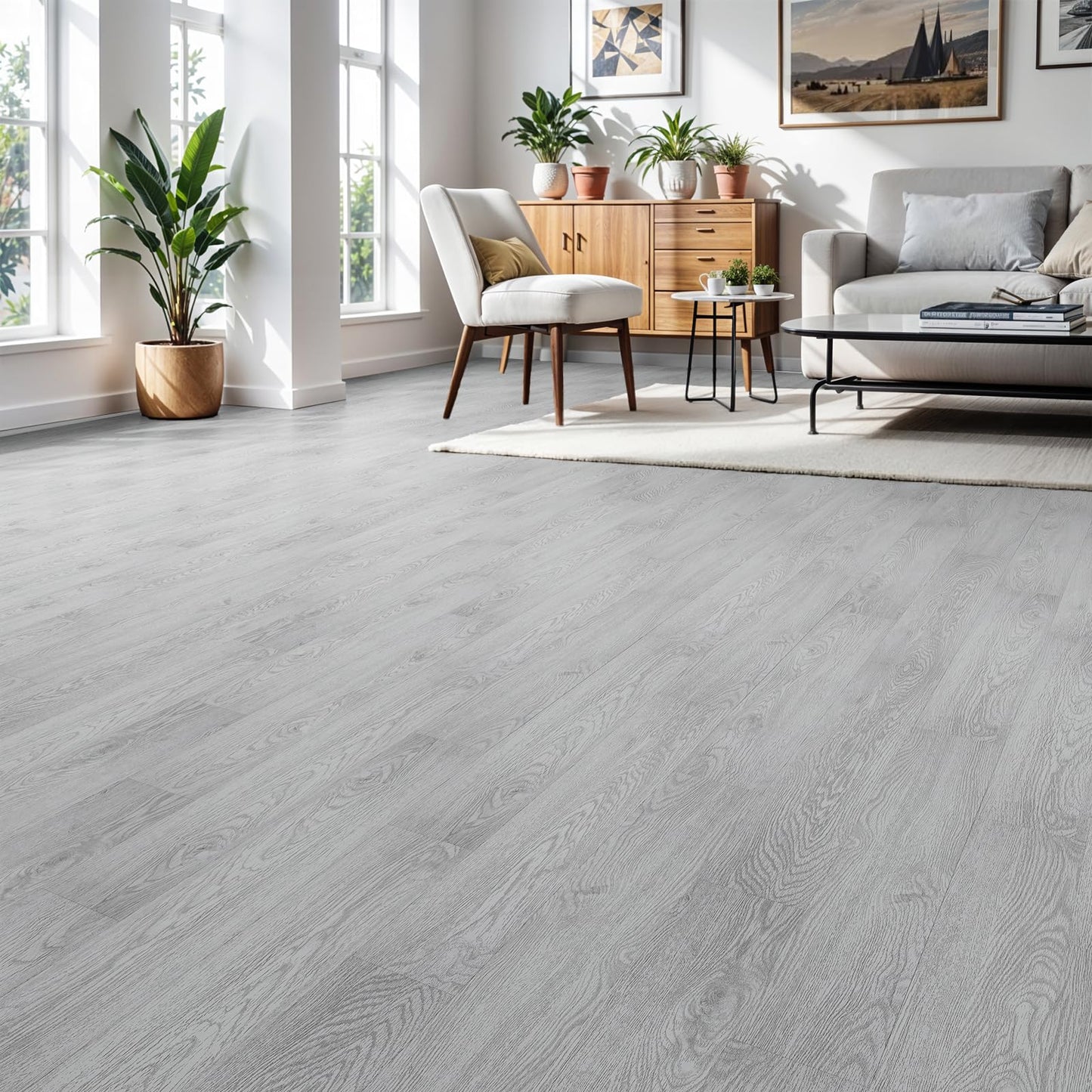 Peel and Stick Floor Tile, INMOZATA Self Adhesive Vinyl Plank Flooring Tile Wood Grain Look 36-Pack 54 Sq.Ft Waterproof Tile Sticker for Bedroom, Living Room, Kitchen, RV (Light Gray)