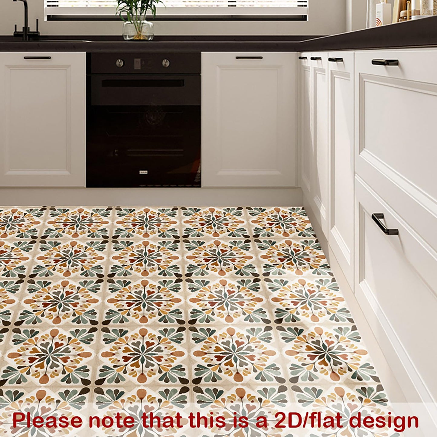 Nuxovilar Peel and Stick Vinyl Floor Tiles, 12x12 Inch Retro Geometric Floral Pattern, Self-Adhesive Flooring (10 Pcs)