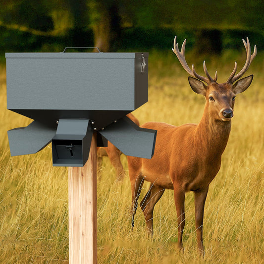 POOAMY Gravity Deer Feeder, Heavy Duty Deer Feeder Box, 80lb Large Capacity Automatic Feeder, Hunting Game Feeders, Protein 4 Feed Head