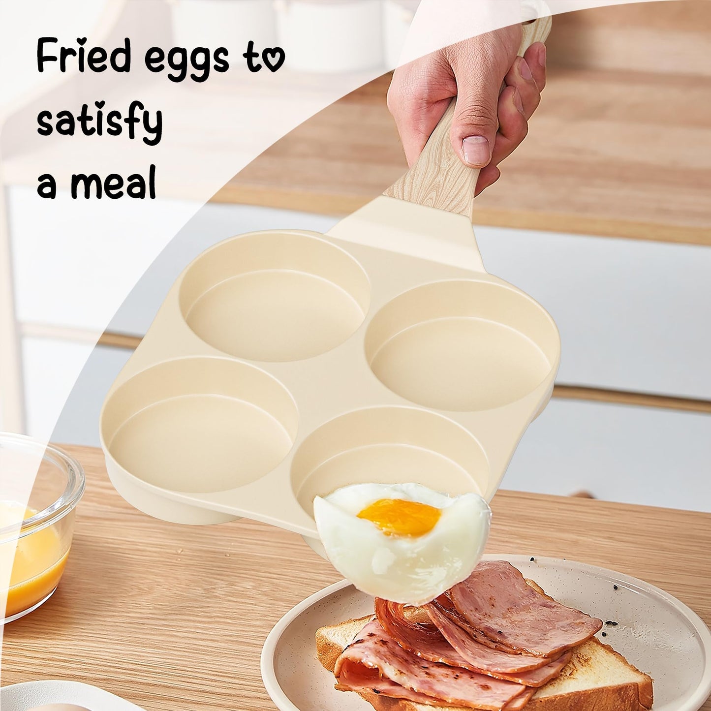 Caannasweis Ceramic Egg Pan Omelette Pan, 4-Cup Nonstick Omelette Skillet, Breakfast Frying Pan Egg Cooker Suitable for Gas Stove & Induction Cookware, PFOA PFOS Free, Yellow