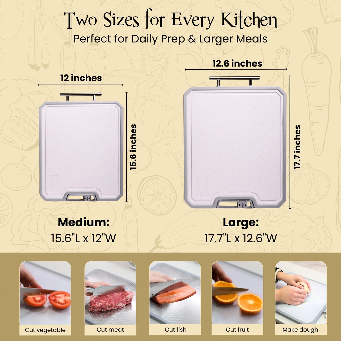 MUGAA Stainless Steel Cutting Board, Double-Sided 304 Stainless Steel & PP, Built-In Knife Sharpener, Non-Slip Juice Groove, Dishwasher Safe Steel Cutting Boards For Kitchen, Medium (15.6" x 12")