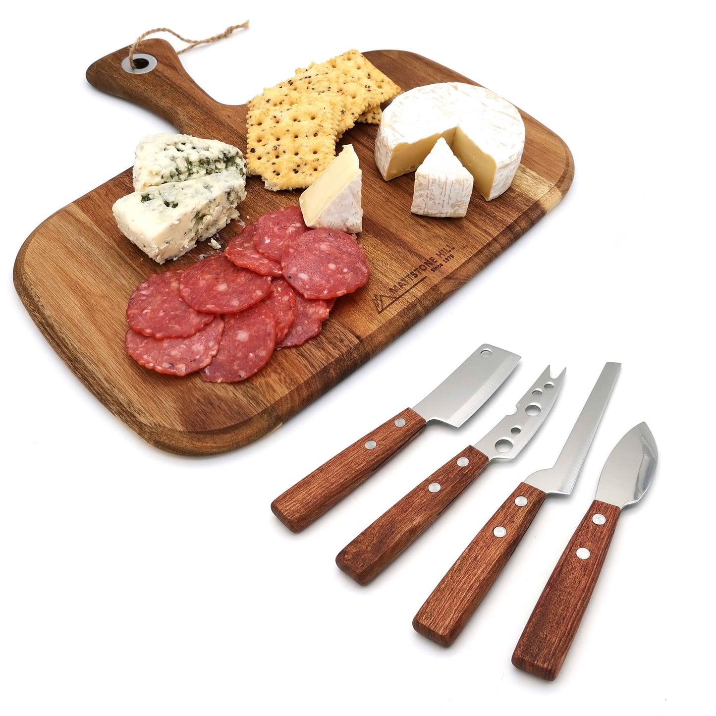 Cheese Knife, MATTSTONE HILL Cheese Knives Set - Soft & Semi Hard Cheese Knife, Soft Cheese Slicer, Cheese Cleaver, Hard Cheese Cutter, Premium Stainless Steel, Wood Handle