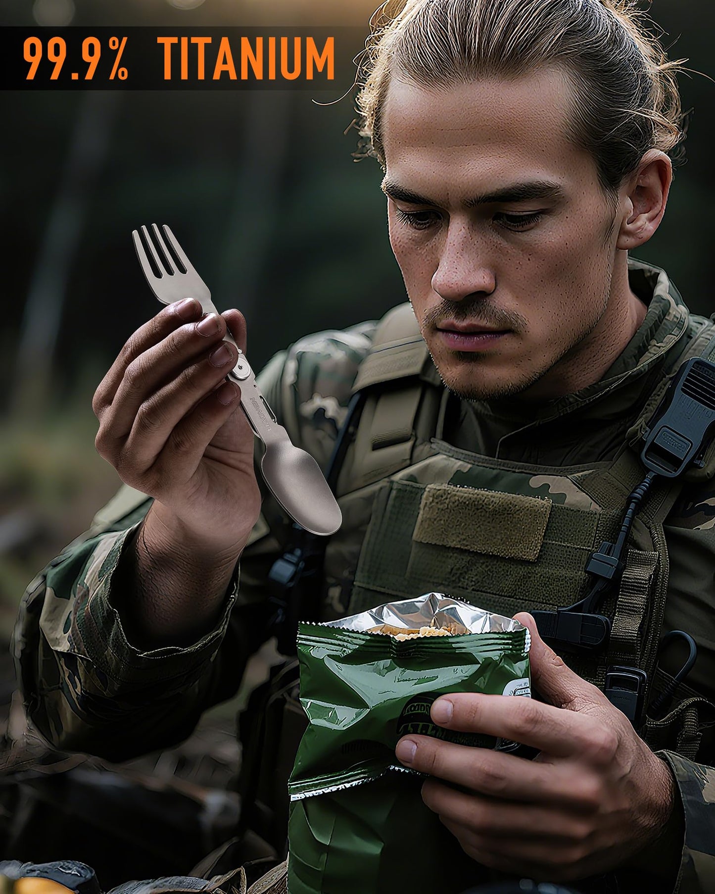 LIAOVEN Titanium Spork 3 in 1 Folding Camping Fork and Spoon, Ultralight Camping Utensil with Locking Function, Eco-Friendly Portable Flatware Sporks for Travel Backpacking Hiking Picnic Work