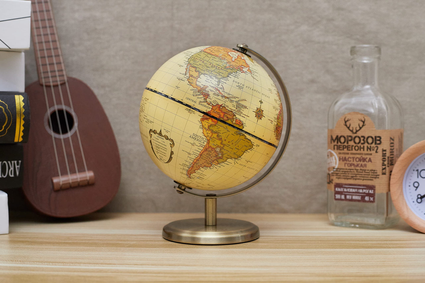 Annova Antique Globe Dia 5.5-inch / 14CM - Educational/Geographic/Modern Desktop Decoration - Stainless Steel Arc and Base - for School, Home, and Office (Antique 5.5“) (Brown-1)