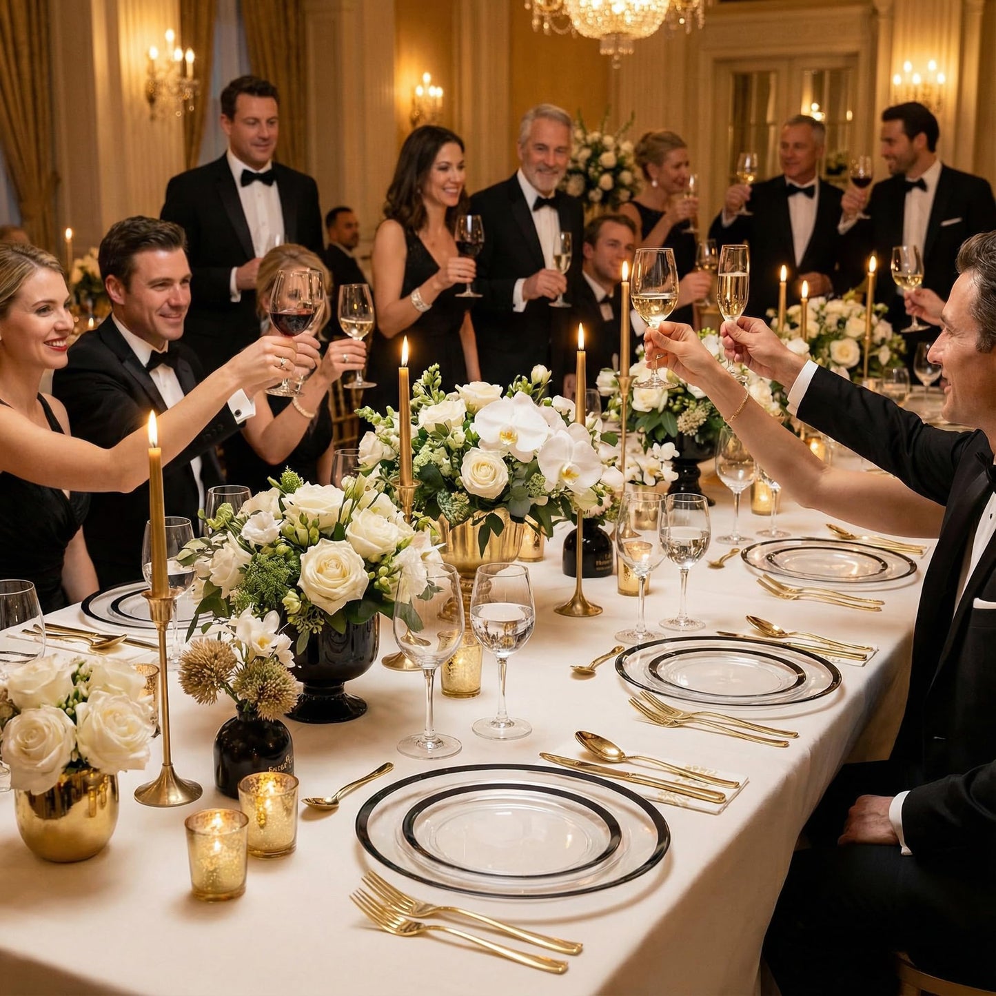 supernal 120PCS Black Rimmed Clear Plastic Plates, Heavy Duty Disposable Dinnerware Set - 60 Dinner & 60 Dessert Plates for 2026 Graduation Party, Black and White Wedding Reception & Elegant Catering