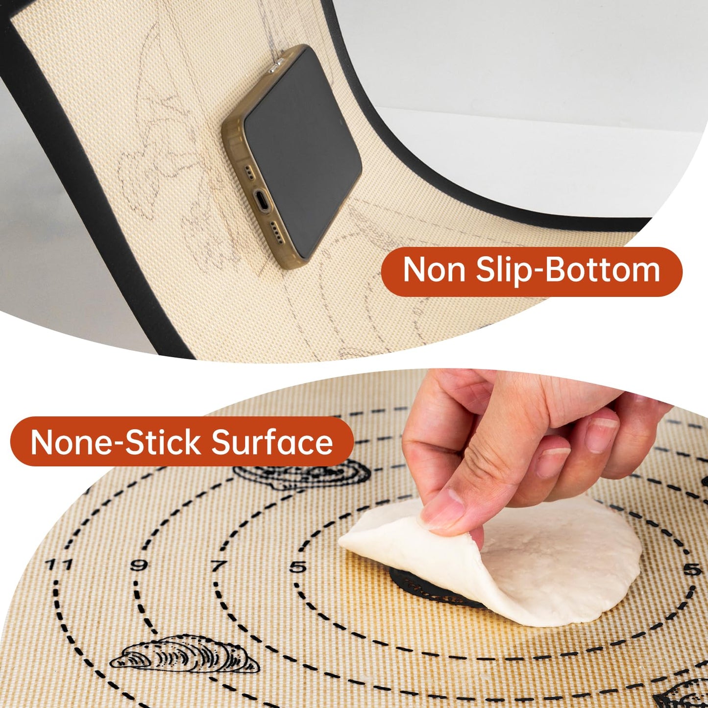 Silicone Baking Mat with 10 Recipes, Extra Thick Silicone Mats for Baking, Non Stick Pastry Mat,Reusable kneading Dough Rolling Mat for Cookie, Macaron, Bread, Pizza