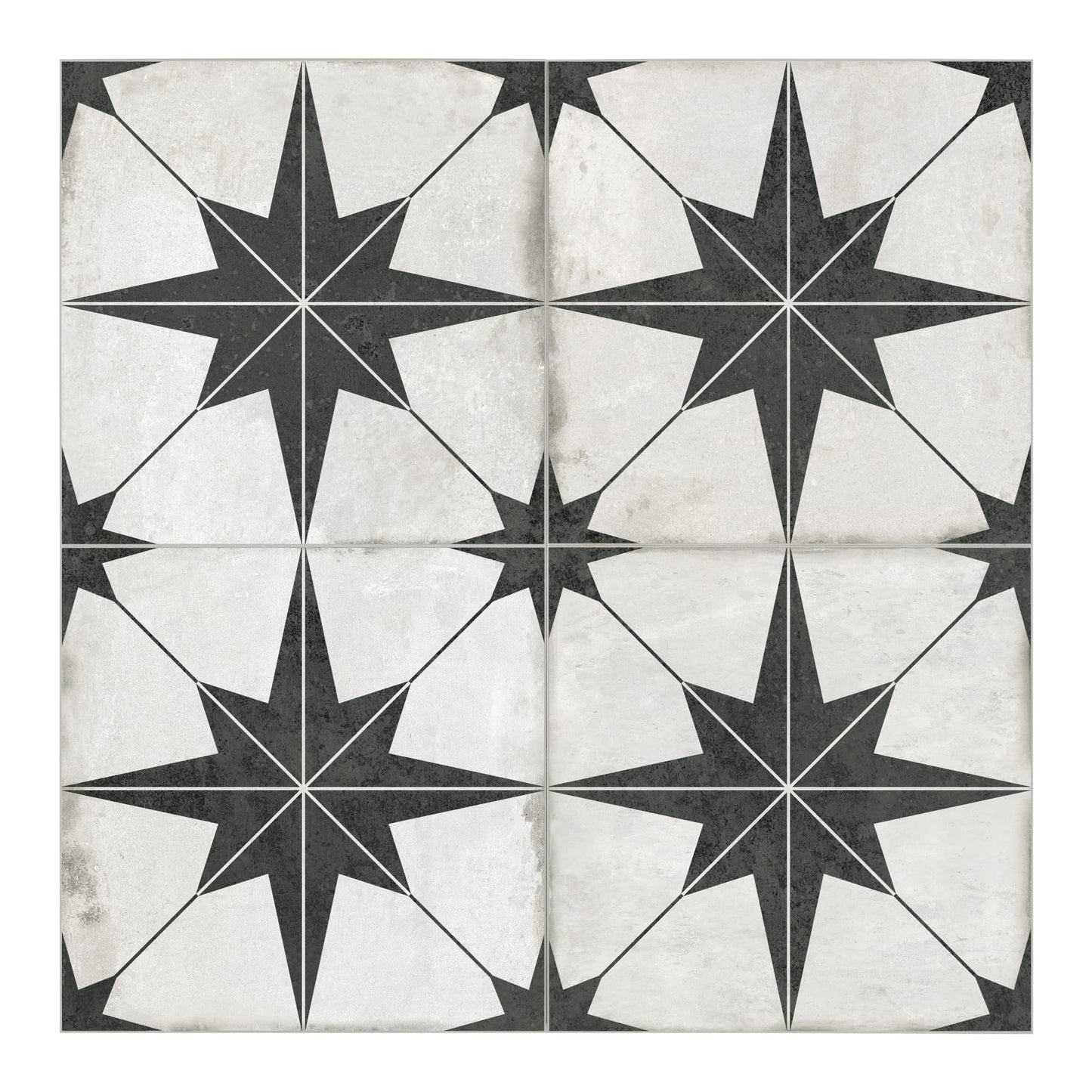 The Tiles Plaza Encaustic Peel and Stick Backsplash, Black Star Patterned Vintage Stick on Tiles, Stone Composite Self-Adhesive Wall Tile Sticker for Kitchen Bathroom Fireplace Stairs, 10 Sheets