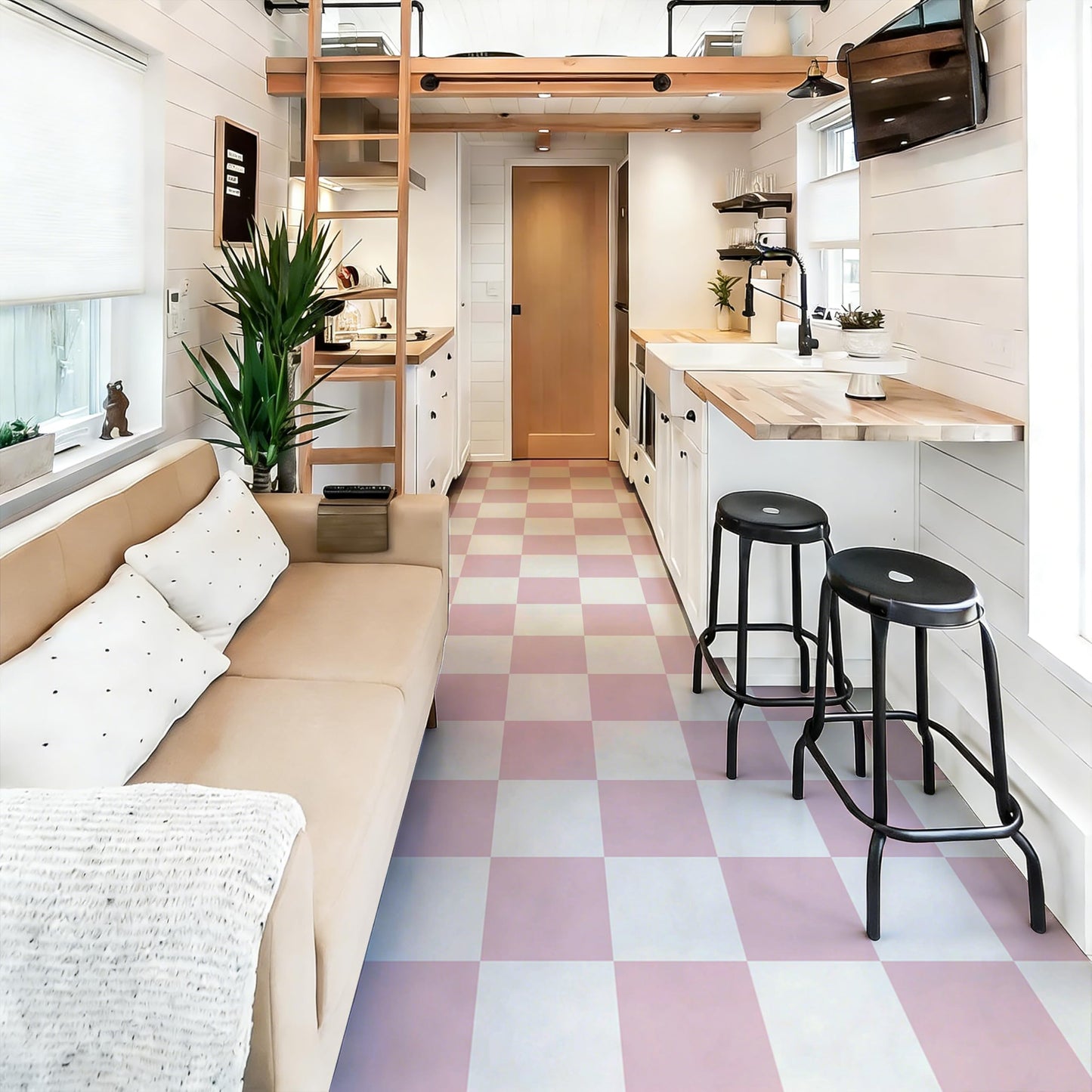 Alow Pink Peel and Stick Floor Tile Waterproof, 20pcs Vinyl Flooring Easy to Use, Peel and Stick Flooring Suit for RV, Toilet, Kitchen, Bedroom(12inX12in)