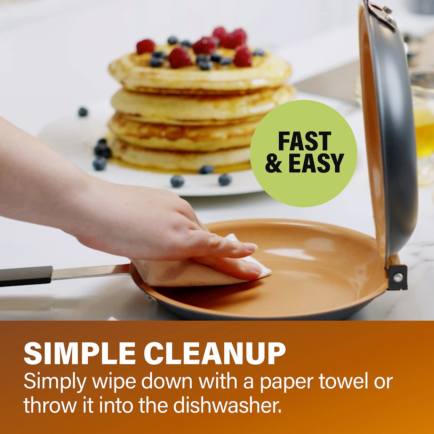 Gotham Steel Double Sided Pan, The Perfect Pancake Maker – Ceramic Nonstick Copper Easy to Flip Pancake Griddle for Fluffy Pancakes, Omelette Maker, Frittata Maker & More! Dishwasher Safe