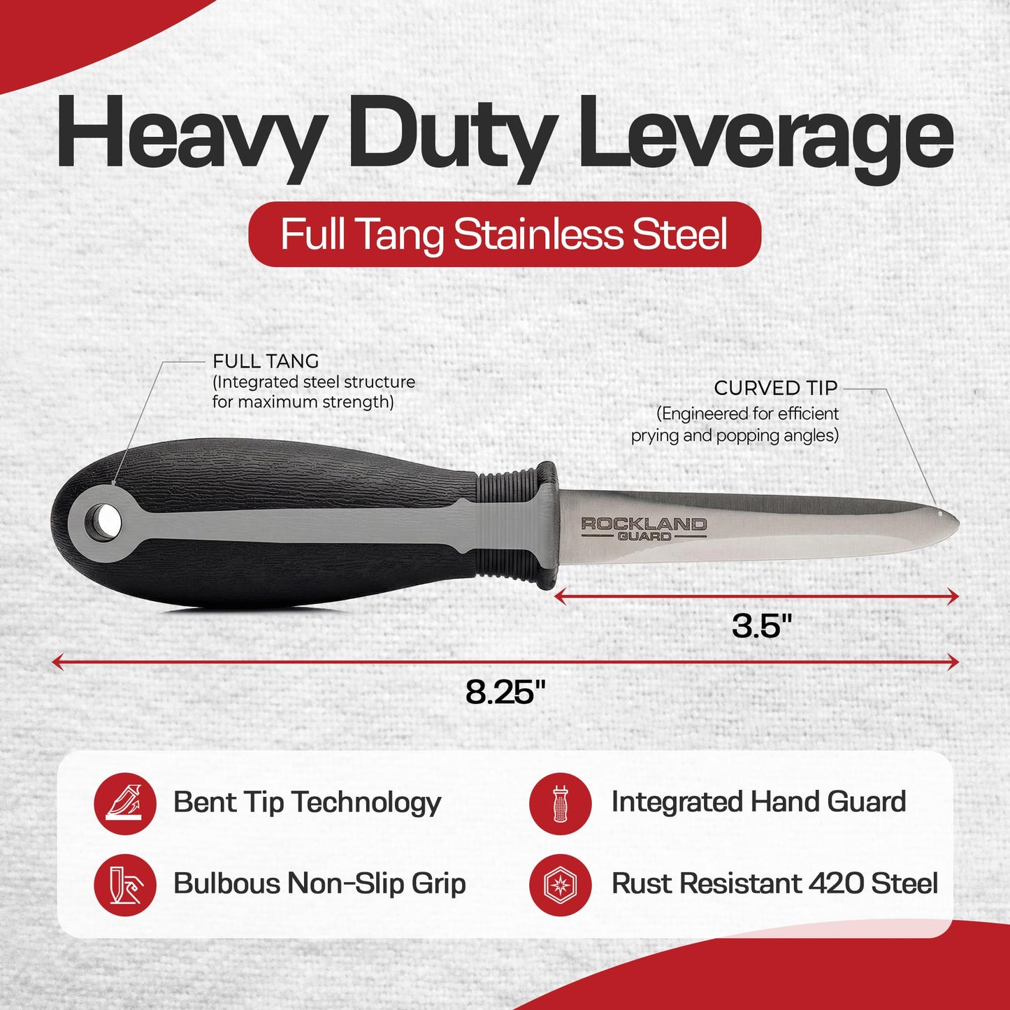 Rockland Guard Professional Oyster Shucking Kit - 3.5” Heavy Duty Stainless Steel Oyster Shucking Knife and Level 5 Cut Resistant Gloves, Clam Opener Shucker and Seafood Tool Gift Set, Extra Large