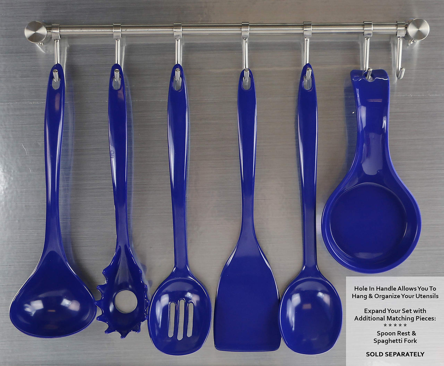 Reston Lloyd 100% Melamine Kitchen Utensil Set, Non Scratching Ladle, Spoon, Slotted Spoon & Spatula, Easy To Hold, Set of 4, Indigo