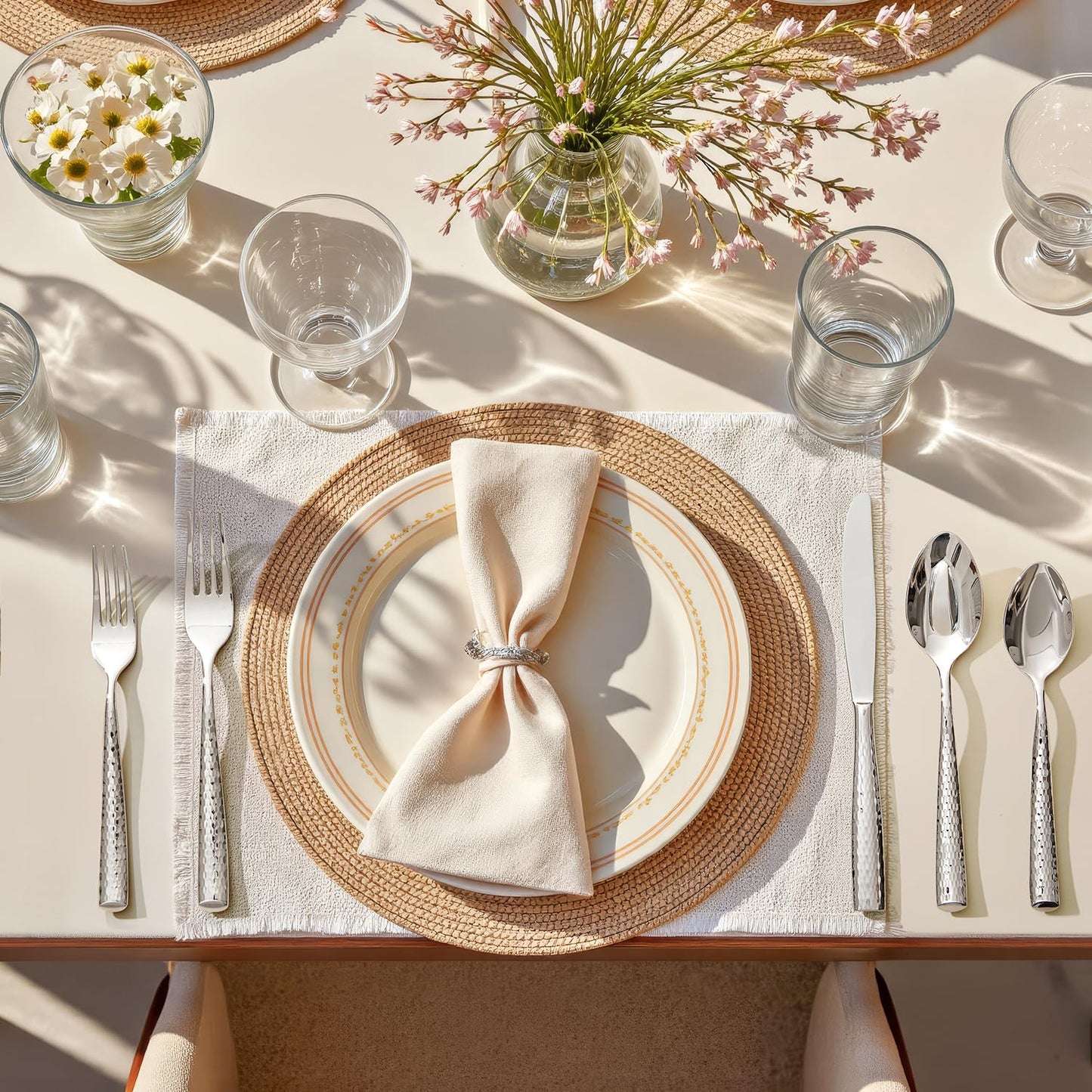 Kingstone Hammered Silverware Set, 40-Piece Flatware Set for 8, 18/10 Stainless Steel Heavy Duty Cutlery Set, Mirror Polished Utensil Sets for Home, Restaurant, Wedding, Dishwasher Safe