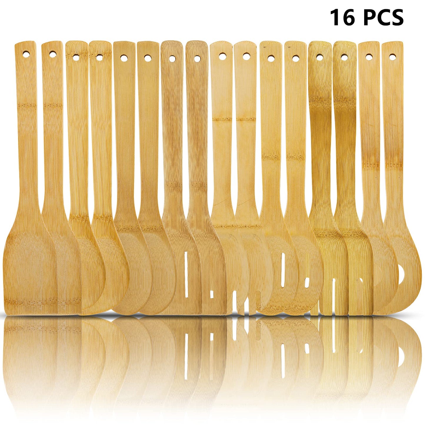 DEAYOU 16 PCS Bamboo Kitchen Utensils, Wood Spoons Spatula Set for Cooking, Nonstick Natural Cooking Utensils for Cookware, Wok, Everyday Use, Mothers Day Gifts, Housewarming Gifts