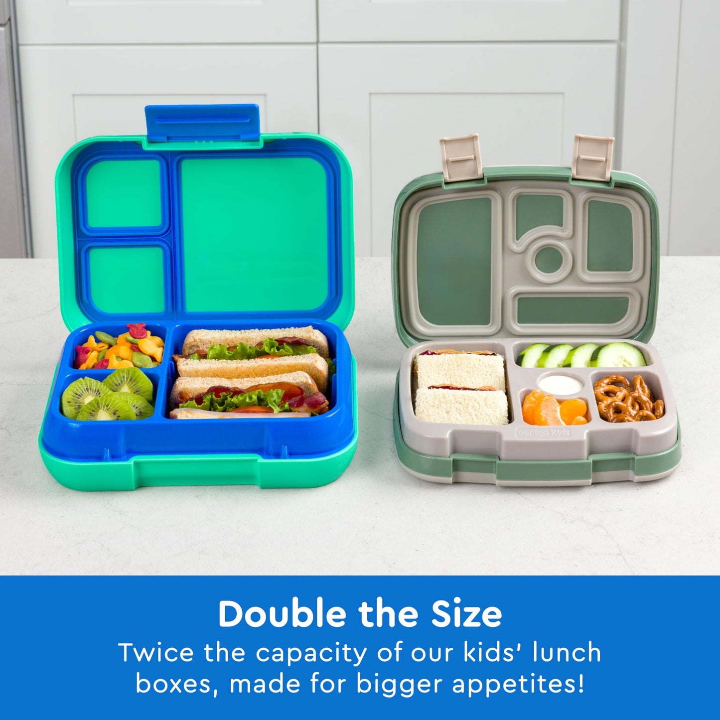 Bentgo Pop - Leak-Proof Lunch Box & Removable Divider for Ages 8+ & Teens - Lunch Container Holds 5 Cups of Food; 3-4 Compartments; Microwave/Dishwasher Safe; 2 Year Warranty (Spring Green/Blue)